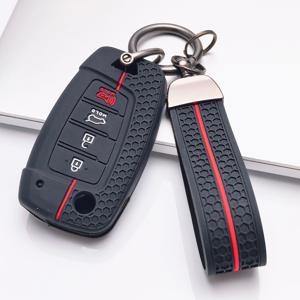 KIA 옵티마 쏘렌토 포르테 소울 리오, 소나타 엘란트라 투싼 싼타페용 실리콘 자동차 키 키폭 커버, 4버튼 플립 리모컨 키에 맞는 열쇠고리 포함 보호 키 케이스, 안정적인 그립감 제공