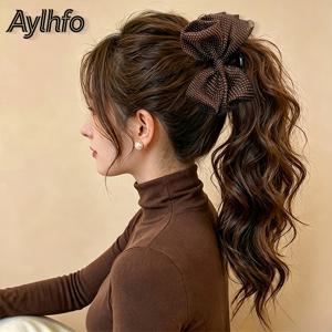 AYLHFO 가을 신상 폴카 도트 대형 리본 헤어 집게핀 1개, 여성용 빈티지 엘레강스 커피색 패브릭 리본 헤어 클립, 미끄럼 방지 샤크 클립, 데일리 및 휴일 파티용