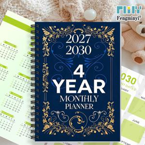 FENGMINYI 4년 월간 플래너 1개 2027-2030, 골든 나선형 제본 및 블루 커버 - 목표 설정, 일일 계획, 사무실, 학생, 교사, 전문가를 위한 선물용으로 적합한 컴팩트 연도 달력 다이어리 - 나선형 노트, 2D 평면