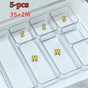 5개 아크릴 화장품 보관 세트, 가정 정리 및 보관용, 서랍 칸막이 및 조리대 정리함 포함, 욕실 화장대, 화장품, 공예품 및 문구류 보관에 적합, 투명 색상, 가정용 보관을 위한 책상 및 서랍 정리함