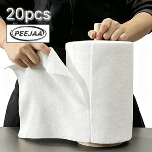 PEEJAA 초대형 롤 행주 20개입, 25cm x 25cm 찢어내는 폴리에스터 혼방 타월, 주방 타월, 티 타월, 편리하고 사용하기 쉬움, 세탁 가능, 물방울 남김 없음, 뛰어난 흡수력, 기름 흡수, 자동차, 가정, 차고 또는 상점에 적합