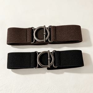 2개 Y2K 고딕 스타일 와이드 탄성 여성 벨트, O링 버클 메탈 패브릭 조절 가능 허리 밴드, 블랙, 캐주얼 드레스 의상