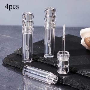4개입 3.5ml 투명 립글로스 브러쉬 포함 빈 튜브, 원형 화장품 립글로스 튜브 투명 립밤 병 리필 가능