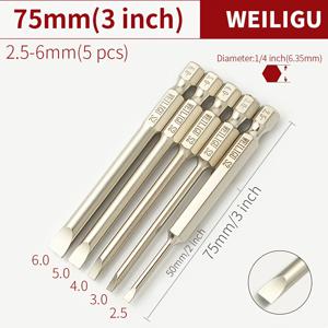 WEILIGU 자석 드라이버 비트 세트 4/5/7개, S2 강철, 전기도금 방청 마감, 일자 헤드 개구부 크기 1.5-6mm, 1/4인치 육각 샹크, 일자 드라이버, 내구성 및 다기능, 다양한 작업에 적합