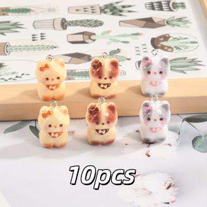 10개 귀여운 3D 고양이 참, 내구성 좋은 레진, 가방, 귀걸이, 목걸이 장식용, 애완동물 참은 수제 장식에 이상적