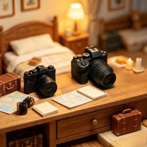 2개 세트 검정 시뮬레이션 DSLR 카메라 모델 세트, 사진 스튜디오 룸 추가, 사진 테마 데스크탑 미니어처 카메라, 촬영 장면 장식 소형 장식품, 홈 창밖 데스크탑 장식, 장면 장식