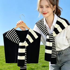 여성용 라이트 럭셔리 우아한 불규칙 컬러 블록 숏 가디건 숄 코트, 인플루언서 올 시즌 스몰 숄 겉옷 (에어컨 방용), 넥 스카프 페이크 칼라 여행 및 휴가에 적합, 캐주얼 포멀 겉옷 액세서리