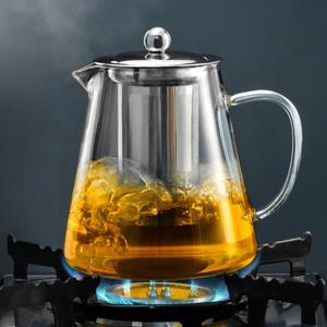 YITUMU 1300ml 내열유리 티포트 304스테인리스 분리형 티망 포함 직화 전기난로 가열 가능 보리차 옥수수차 허브티 잎차 우리는 투명 유리 주전자 홈카페 티용품
