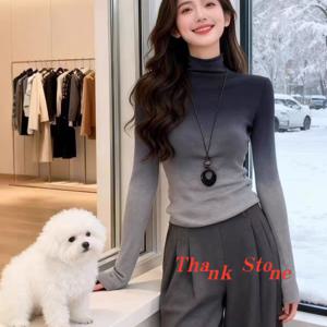 2026 봄 신상 여성 그라데이션 컬러 스택드 터틀넥 스웨터 슬림핏 긴팔 탑