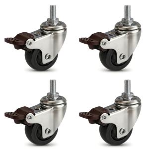 4개, 2인치 나사산 다리 캐스터, M8x15mm, TPR 가구 회전 잠금 캐스터, 고무 무소음 회전 캐스터, 하중 용량 264파운드, 가구 트롤리에 적합