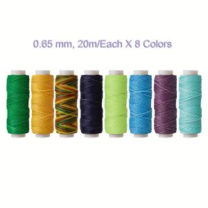 8색 세트 - 다목적 미세한 왁스 실 (0.65mm, 20m/롤) - 왁스 비즈 팔찌, 가죽 브레이딩 & DIY 재봉, 핸드 스티칭 백, 의류, 지갑 및 홈 데코 공예에 완벽