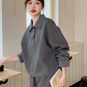 오리지널 제작 폴로 칼라 캐주얼 루즈 스포츠 스웨터 여성용 봄 신상 스타일