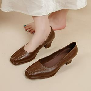 여성용 하이힐, 봄, 가을, 여름용, 여성용 얕은 입구 청키힐 플랫슈즈, 편안한 착용감을 위한 부드러운 안감, 여성용 캐주얼 플랫슈즈, 여성용 데일리 출퇴근용 하이힐, 여성 신발, 우아한 여성 신발