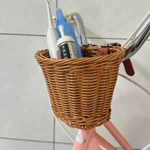 라이트 브라운 빈티지 핸드 위븐 자전거 바구니, 자전거용 범용 앞면 보관 바구니