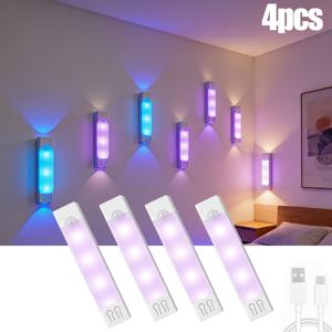 4개 RGB 모션 센서등, 11Cm USB 충전식 마그네틱 LED 야간 조명 (8가지 색상), 자동 벽 조명 (복도, 주방, 침실, 계단, 옷장용)