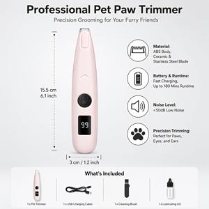 LED 조명 반려동물 발바닥 털깎이, 고양이 강아지 민감한 부위용 저소음 저진동 클리퍼, 디지털 배터리 디스플레이 그루밍 도구