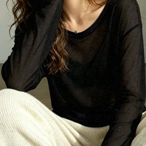 여성용 시스루 티셔츠, 여름용 얇은 가볍게 비치는 루즈핏 긴팔, 활용도 높은 아우터웨어 에어컨 가운