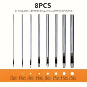 가죽 펀칭기 8종 세트, 원형 중공 펀치 공구 0.5-4mm, 벨트, 시계 스트랩, 가죽공예 DIY 구멍 뚫기용