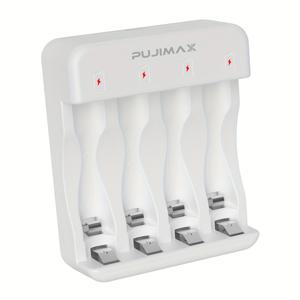 PUJIMAX 4구 1.2V 니켈-수소 배터리 충전기, 회전 조명 포함, AAA/AA 배터리에 적합, 화이트