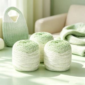 코바늘 뜨개질용 옴브레 얀 - 그라데이션 얀 케이크 대용량 - 200G/7.05 Oz - 80% 아크릴, 20% 나일론 - #4 미디엄 - 로즈 스타 담요, 스카프, 숄, 천, 가방, 의류, 공예에 적합 - 연한 녹색