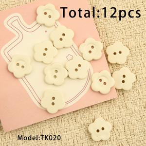 KT020 오프화이트 플로럴 버튼 12개입, 단색 5엽 꽃 플라스틱 버튼, 무광 2홀 꽃 버클, 스웨터 가디건 의류 원단 수제 용품