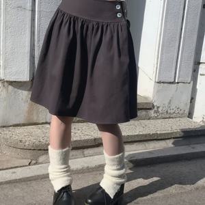 여성용 인스 트렌디한 레트로 그레이 핫 튤립 플리츠 퍼프 미드 레인지 다용도 캐주얼 스커트