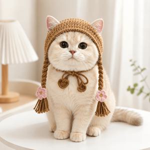 1개 애완동물 꽃무늬 디자인 브레이드 반다나 모자, 소형견 및 고양이에게 적합, 조절 가능, 할로윈, 파티, 사진 촬영용, 귀여운 애완동물 장식