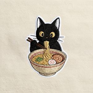 귀여운 검은 고양이 라면 자수 패치 다용도 다리미 부착/바느질 부착, 옷, 재킷, 드레스, 모자, 청바지, 백팩 수선 장식 창작에 완벽