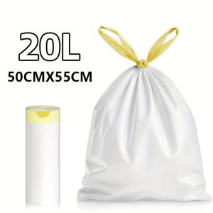 5.28갤런 찢어짐 방지 끈 조임식 휴대용 쓰레기 봉투, 가정용, 두껍고 누수 방지, 찢어짐 방지로 손을 깨끗하게 유지, 주방, 욕실, 거실, 사무실의 15-20리터 쓰레기통에 적합