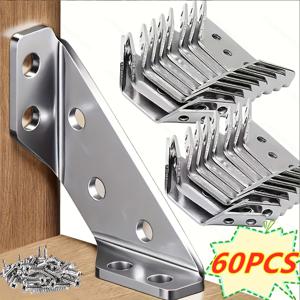고하중 가구용 녹 방지 코너 브레이스 60개 세트, 코너 브레이스 10개 + 나사 50개 포함 - 90도 앵글 조인트 서포트, 분리형 표면 및 스크래치 방지 금속 커넥터, 목공, 선반, 테이블, 침대 프레임에 적합, 간편한 설치, DIY