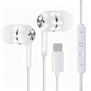 타입-C 유선 이어폰, Apple iPhone 17/16/15/Pro/Max, 삼성 휴대폰, 컴퓨터, 노래방, 태블릿, 기기 호환. 내장 마이크 고화질 통화