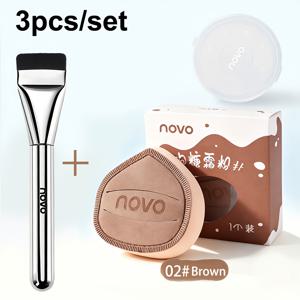 3개/세트 메이크업 도구 (평면 파운데이션 브러쉬, 습식/건식 겸용 쿠션 퍼프, 보관 상자 포함), 초박형 파운데이션 브러쉬 (팩, 크림, 리퀴드, 블러셔, 버핑용) - 재사용 및 세척 가능, 한국 메이크업 도구