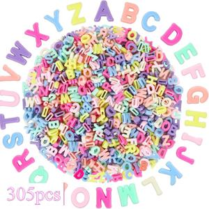 305개 혼합 대형 글자 비즈 - 생생한 파티 장식을 위한 다양한 색상의 플라스틱 A-Z 글자, 팔찌, 목걸이, 키체인, 신발끈, 공예 및 파티 장식 제작에 적합 (9 X 12mm)