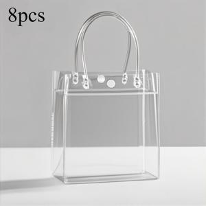 남녀공용 선물용 8개입 고강도 투명 PVC 선물 가방, 흰색 링 손잡이 포함, 얼룩 방지 및 재사용 가능, 대용량 비종이 토트백, 결혼식, 생일, 크리스마스 파티, 비즈니스, 공휴일용, 사탕 및 선물 포장용으로 적합