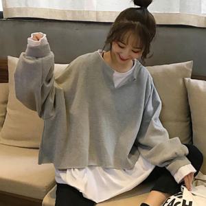 SunburstWonder 여성용 한국판 루즈핏 베이직한 디자인의 맨투맨 가을 신상 패션 레이어드 느낌 긴팔 티셔츠 상의