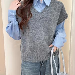 새로운 우아한 캐주얼 V넥 조끼 스웨터 여성용 가을 레이어링 스웨터 조끼 아우터, 데이트를 위한 정교한 패션 여성용 탑