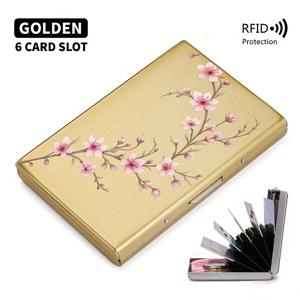 핑크 복숭아꽃 가지 패턴 RFID 도난 방지 남녀공용 메탈 카드 홀더, 안전한 카드 보관, 패션 액세서리, 신용카드 지갑, 카드 정리함