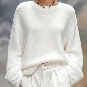 2026 화이트 푹신한 스웨터 여성용 루즈핏 게으른 스타일 탑 가을 겨울 부드러운 안감 겉옷