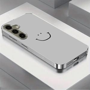 휴대폰 케이스 - [2D 플랫] 웃는 패턴 전기 도금 은색 유리 디자인, S26 S25 PLUS 24 PRO 23 ULTRA 및 NOTE 20 A55 A56 A16 등 다양한 모델에 적합, 트렌디하고 패셔너블한 충격 방지 및 낙하 방지 보호 케이스, 친구 및 친척을 위한 선물 ZQ2