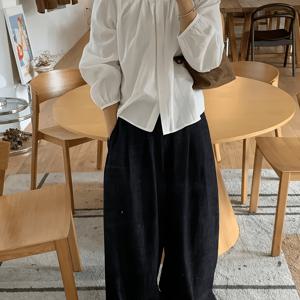 여성용 프렌치 스타일 라운드 넥 긴소매 블라우스, 싱글 버튼 크롭 오픈 프론트 셔츠, 루즈핏 캐주얼 데일리웨어 여성 상의