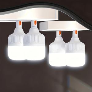 4개입 충전식 LED 캠핑 라이트, 밝기 조절 가능 LED 전구, 3가지 조명 모드, IPX4, 충전식 행잉 텐트 라이트, 휴대용 비상 라이트, 캠핑, 낚시, 여행, 하이킹 및 비상 상황에 적합