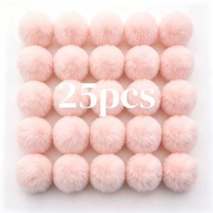 25개, 6cm/2.36인치 인조 토끼 플러시 볼 푹신한 볼 폼폼, 모자 스카프 장갑 가방 액세서리용 탄성 고리 포함, 랜덤 색상