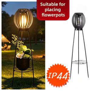 2-In-1 태양광 정원등 및 꽃꽂이 스탠드, 장식용 메탈 케이지 삼각대 랜턴, LED 화분 선반, IP44 자동 , 황혼에서 새벽까지, 파티오, 마당, 발코니, 현관, 테라스, 산책로 및 가정용 정원 장식, 정원 액센트 조명 및 장식
