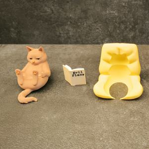 독서 고양이 조각상 - 책 테마 플라스틱 피규린, 장식용, 미니어처 선반 장식용, 사무실, 도서관용 - 독서 공간 미학이 있는 다양한 공간 유형에 적합한 플라스틱