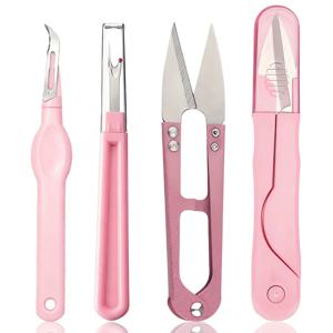 핑크 재봉 솔기 리퍼 및 실 가위 4pcs 세트, 솔기 리퍼, 날카로운 가위, 자수 풀기 및 의류 수선용 다용도 수공구