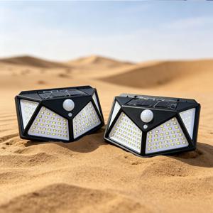 2개 100LED 태양광 벽등, 스마트 모션 센서 야외 가로등, ABS 소재 태양광 충전식 랜턴, 넓은 조명 각도 투광등, 3가지 모드 가정용 계단 안전등, 복도, 아파트, 창고, 현관 길, 마당용