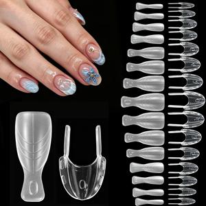 120개 - BASIC TIPS 투명 세미 무광 네일 연장 팁, 가정용 DIY 및 살롱용, 핸들 디자인 추가 숏 오벌 프레스 네일, 젤 스태킹 불필요, 고정 클립 불필요, 여성용 손톱 연장 도구