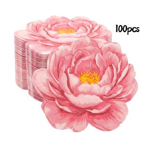 핑크색 작약꽃 모양 파티 냅킨 20-100개, 수채화 모양 일회용 핸드 타월, 우아한 야외 정원 티파티/생일/결혼식 테이블 장식용 냅킨