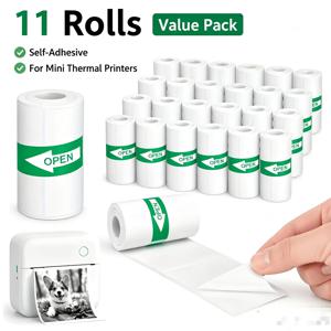 57x25mm 감열 POS 및 레지스터 용지 11롤, 미니 포켓 감열 프린터 및 인스턴트 카메라에도 적합, 사진 앨범/일기/메모/필기용 자체 접착 라벨