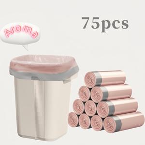 아이스 베리 핑크 향기 주머니끈 쓰레기 봉투 75매 75개입 5롤, 두껍고 튼튼함, 누수 방지 및 찢어짐 방지, 주방, 욕실, 사무실용으로 완벽